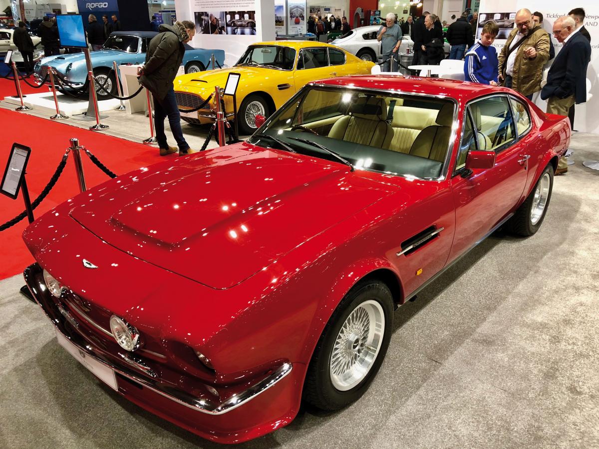 A lovingly refurbished 1987 Aston Martin V8 Vantage on the marque’s stand at the London Classic Car Show 2018 - Ph: James Beech