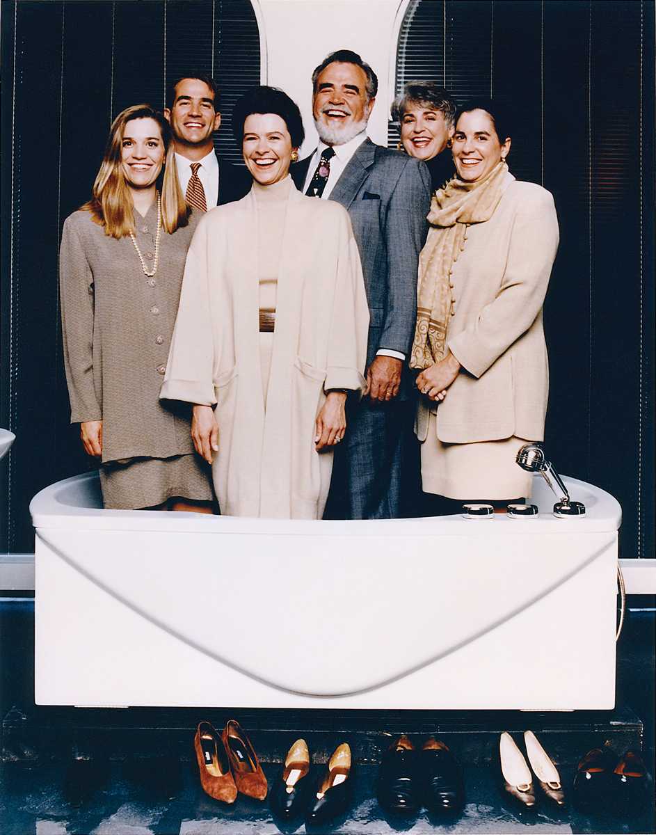 Hot tub time machine: The Kohlers (from left) Laura Kohler, David Kohler, Natalie Black Kohler, Herb Kohler Jr, Ruth Kohler and Rachel Kohler