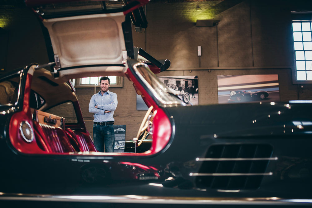 Lord Pembroke through the gullwing doors of his Mercedes-Benz 300 SL, part of his classic car collection - Ph. Amy Shore Photography