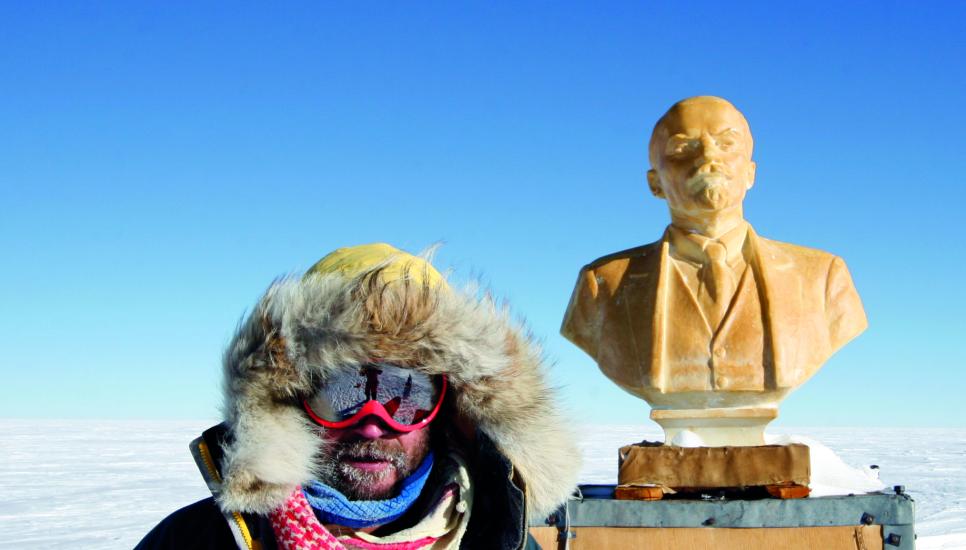 Henry Cookson, explorer and founder of Cookson Adventures, next to the statue of Lenin at the Pole of Inaccessibility, the Antarctic?s most remote spot, during his recordbreaking trek in 2007