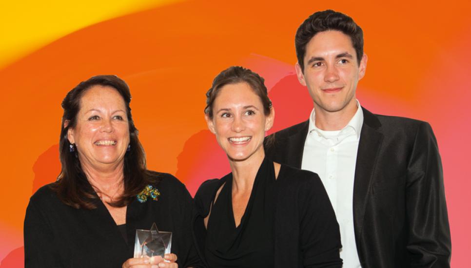 Andrea Prym-Bruck (left) and her two adult children, Catharina Prym and Michael-Dominic Prym